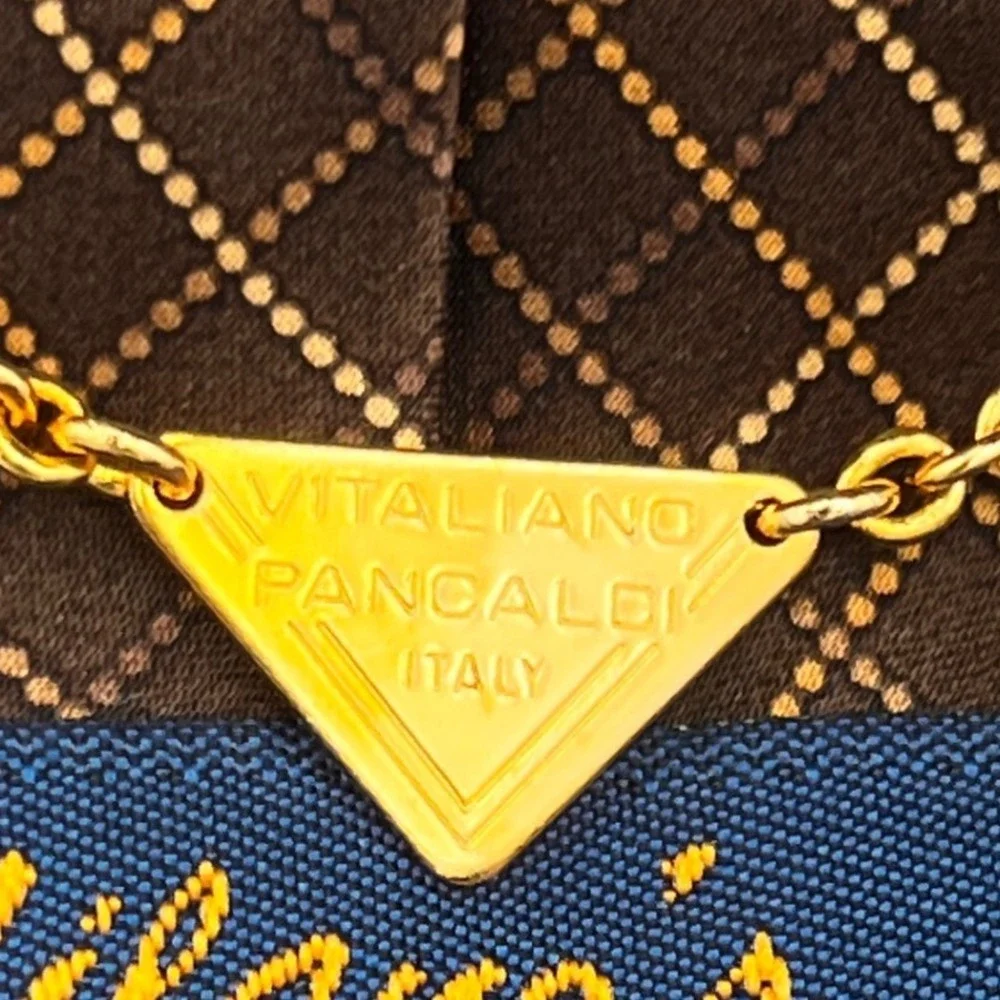 VITALIANO PANCALDI 100% Silk‎ Brown Necktie Made in Italy 60 inch